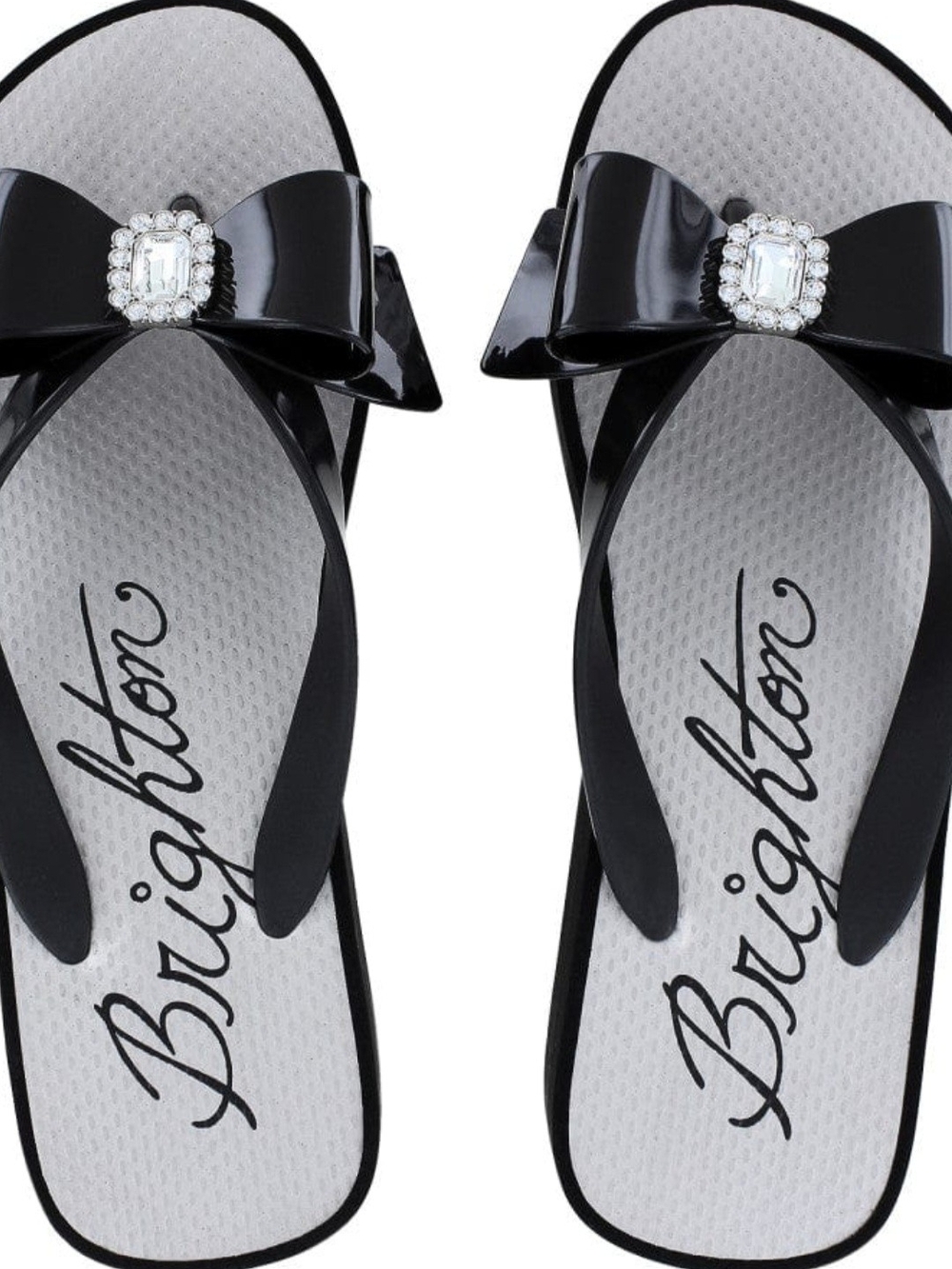Brighton Black Patent Bow Sandals with Crystal Accent
